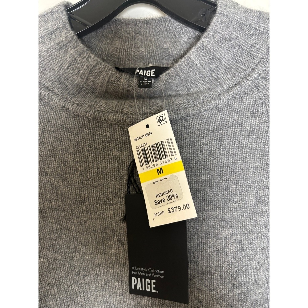 NWT Paige Laurel Sweater 100% Cashmere bell sleeve grey mock neck woman's size M - Picture 3 of 7